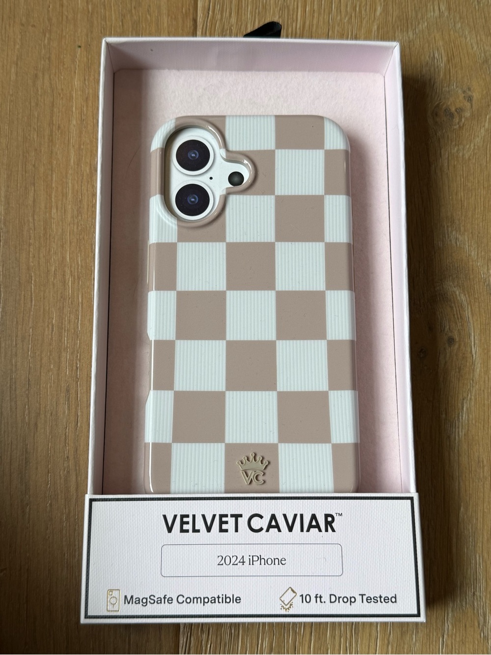 New Velvet Caviar Beige & White Check iPhone Case - 2024 Model Case
